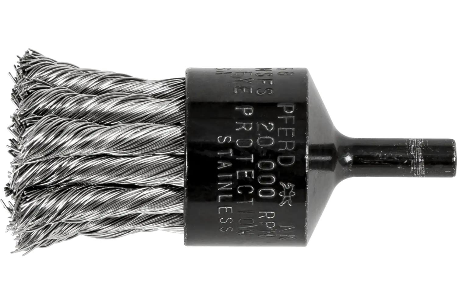 Picture of Pferd Knot Wire End Brush 1" Dia. Straight Cup .014 Stainless Steel 1/4" Shank